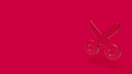 3D Icon of scissor isolated on a red background.