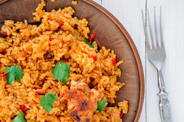 Chinese rice with vegetables and chicken