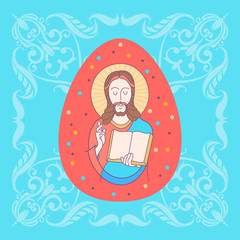 happy Easter!  Festive vector illustration. Easter egg with the image of Jesus Christ.