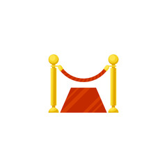 Vector illustration, simple icon of a rope barrier and a red carpet isolated on a white background