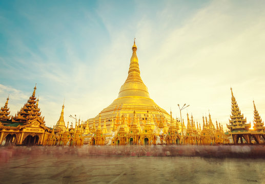 The golden stupa of the Shwedagon Pagoda Yangon (Rangoon), Landmark of Myanmar or Burma.