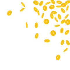 European Union Euro coins falling. Scattered small EUR coins on white background. Fair scattered top right corner vector illustration. Jackpot or success concept.