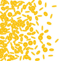 British pound coins falling. Scattered small GBP coins on white background. Wondrous left gradient vector illustration. Jackpot or success concept.