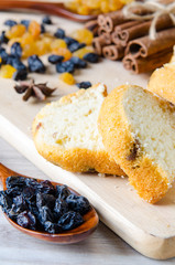 Sweet bread with raisins baked for christmas 