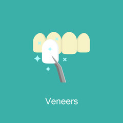 Dental veneer. Dental care equipment sign.