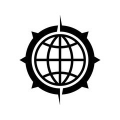 Icono plano mundo en brujula en color negro