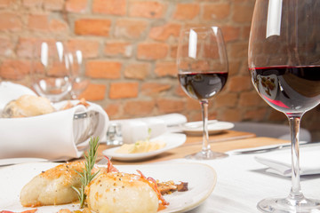 Traditional polish dish called kartacz - potato dumplings stuffed with meat and served with crispy...