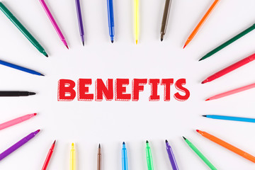 Multi Colored Pen written BENEFITS