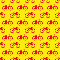 Bicycle Seamless Pattern. Red Icons on a Yellow Background