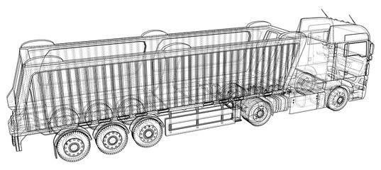 Dump truck vector illustration. Isolated white tipper lorry. Tracing illustration of 3d. EPS 10 vector format