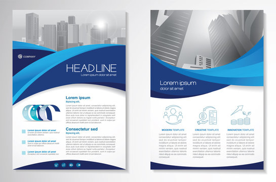 Template vector design for Brochure, Annual Report, Magazine, Poster, Corporate Presentation, Portfolio, Flyer, infographic, layout modern with blue color size A4, Front and back, Easy to use.