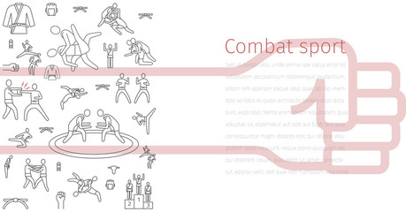 Martial Arts line icons banner. Elements of infographics. Vector sports signs.
