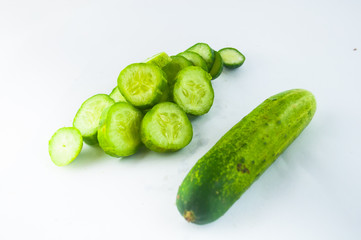 cucumber sliced isolated on white background clipping path
