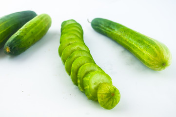 cucumber sliced isolated on white background clipping path
