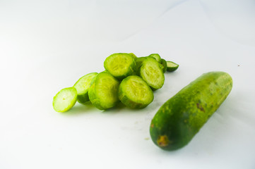 cucumber sliced isolated on white background clipping path
