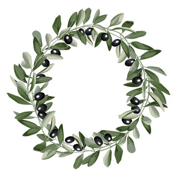 Template Round Frame from Olive Branches