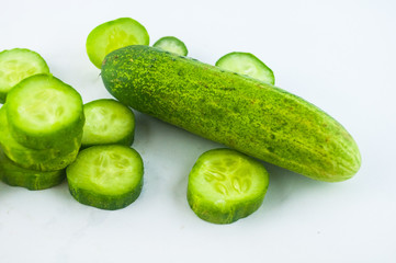 cucumber sliced isolated on white background clipping path
