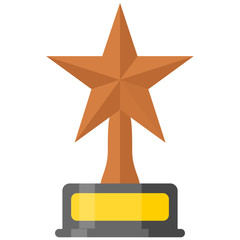 Bronze trophy star for third, 3 rd place isolated on white background. Glossy award, shiny prize for champion, winner. Reward in competition. Success, achievement concept. Vector flat icon.