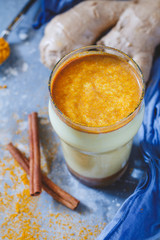 Organic turmeric milk. The concept of healthy eating and diet.