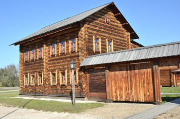 Wooden architecture. Old Russian village. Wooden houses. Retro. Russia. Siberia