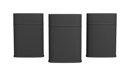 Tin Blank Can product package, square form design, coffee or tea box, mockup. 3D illustration