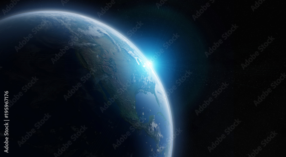 Poster View of blue planet Earth in space 3D rendering elements of this image furnished by NASA