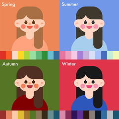 season woman character color. vector flat design illustration set