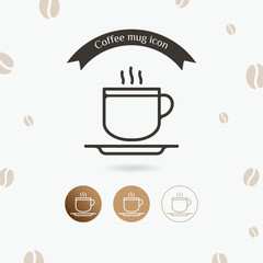 Coffee mug icon, Tea cup. Hot drink vector illustration