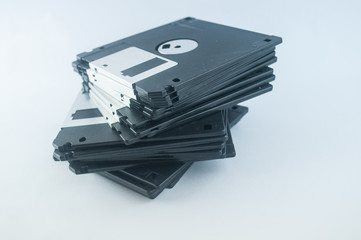 Front of an old magnetic disket on white background
