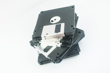 Front of an old magnetic disket on white background
