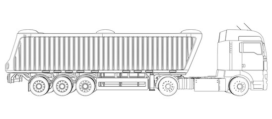 Semi-trailer dump truck sketch. Eurotrucks vehicle. Tracing illustration of 3d. EPS 10 vector format