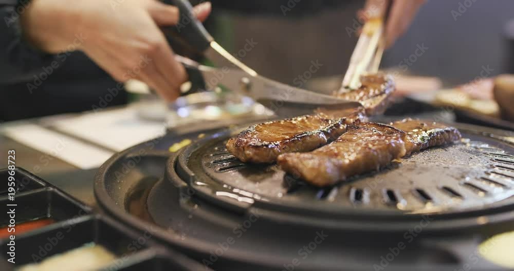 Canvas Prints korean bbq eating in the restaurant