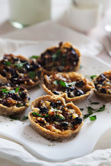 Snacks with bread, mushrooms, cheese