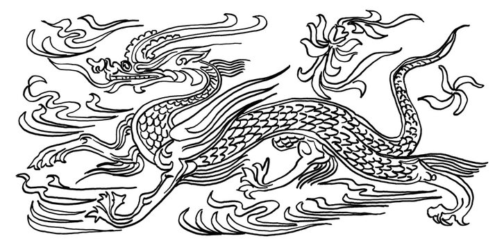 chinese dragon tattoo illustration,hand drawn painting