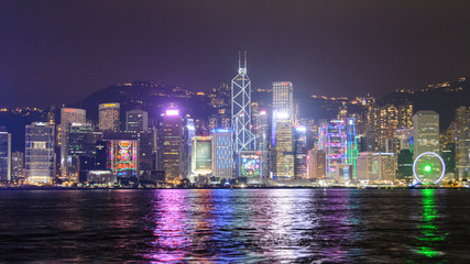 Fototapeta na wymiar Night view of Victoria Harbor in Hong Kong, China.