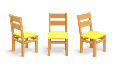 Obraz premium Wooden chair in different position isolated vector illustration