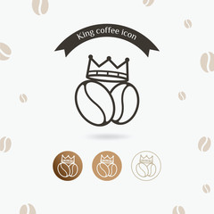 King of coffee, Vector coffee bean with a crown