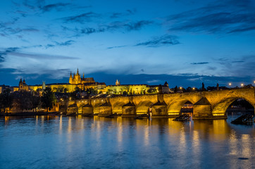 Blue hour shot of Charles Bridge and Prague Castle