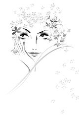 女性の顔,　フラワー