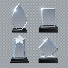 Crystal glass blank trophy awards isolated vector templates collection