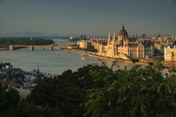 Fototapeta na wymiar River Danube and Hungarian parliament from Buda Castle