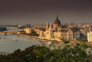 Fototapeta na wymiar River Danube and Hungarian parliament from Buda Castle