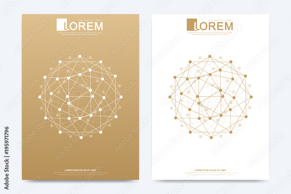 Aufkleber Modern vector template for brochure Leaflet flyer advert cover catalog magazine or annual report. Geometric pattern with connected lines and dots. Cybernetic dots. Lines plexus. Card surface.