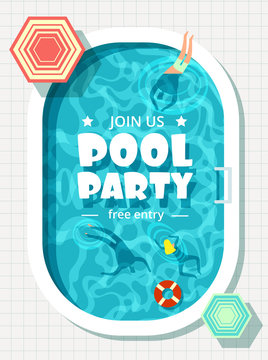 Relaxing man and woman in summer vacation. Swimming pool party vector background