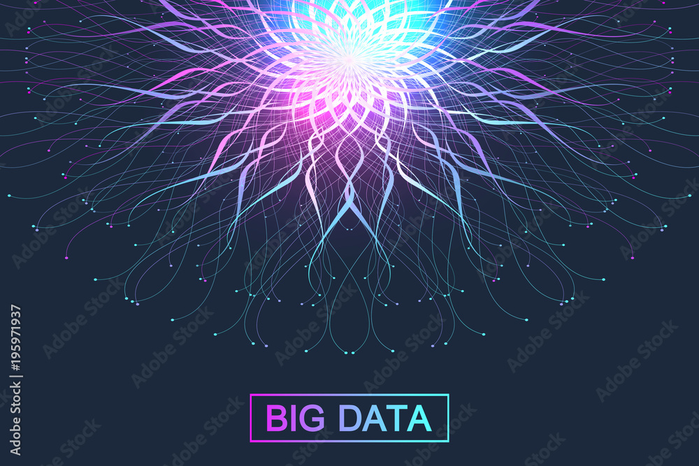 Poster Big data complex. Graphic abstract background communication. Perspective backdrop visualization. Analytical network. Vector illustration.