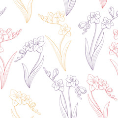 Freesia flower graphic color seamless pattern sketch illustration vector
