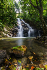 scenery of tropical forest waterfall