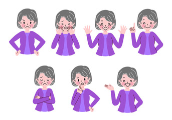高齢女性　ジェスチャー　セット