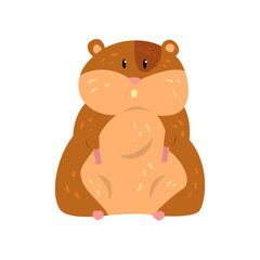 Cute cartoon hamster character sitting, funny brown rodent animal pet vector Illustration on a white background
