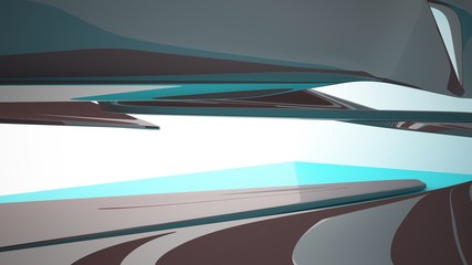 Abstract dynamic interior with brown smooth objects. 3D illustration and rendering